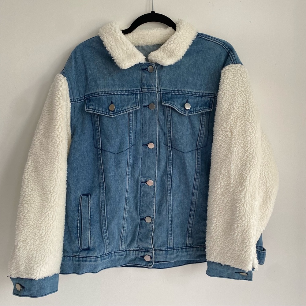 PLUS Denim Jacket Teddy Panel 1X SHEIN